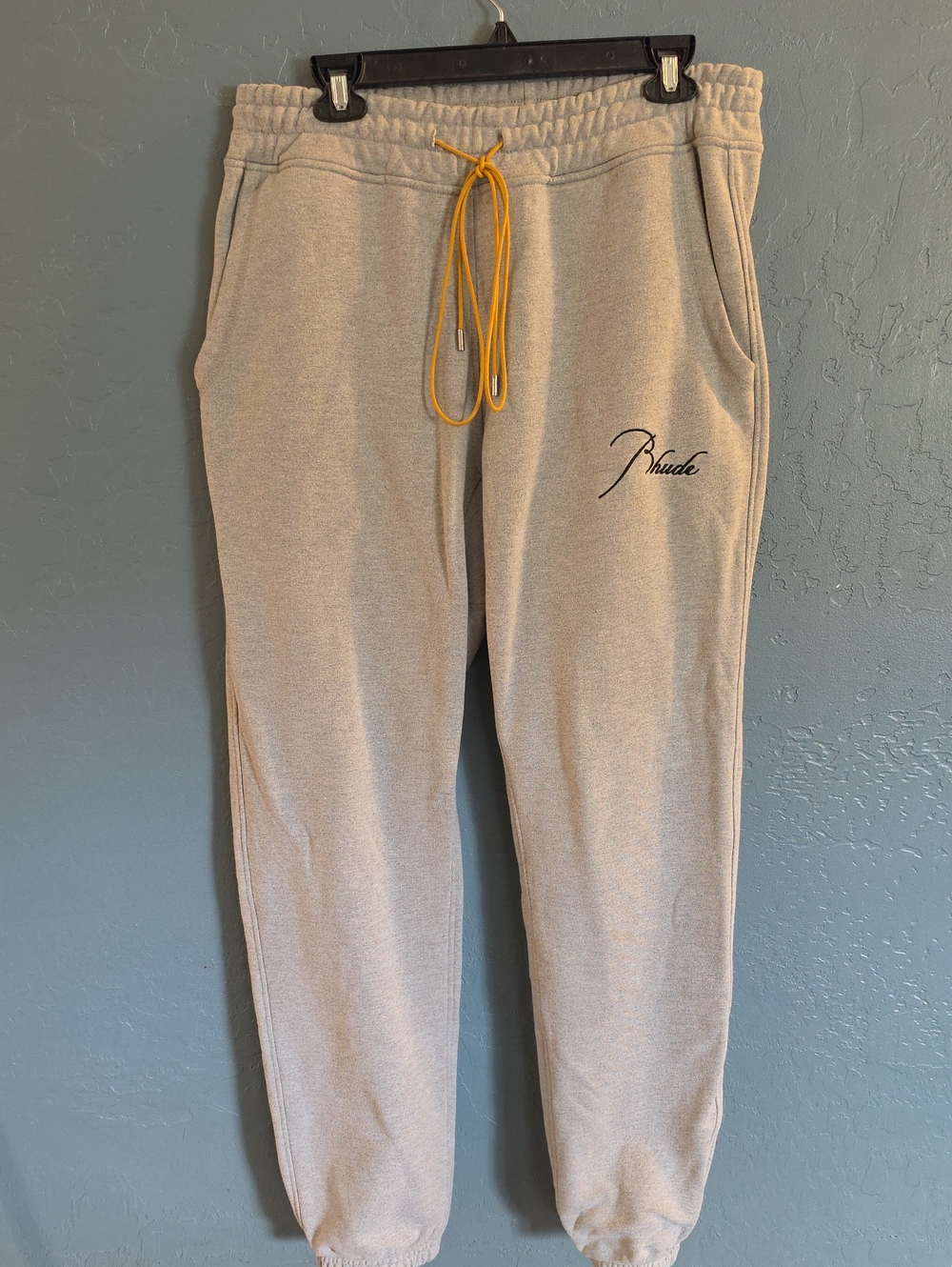 Rhude Light Gray Joggers with Yellow Drawcord